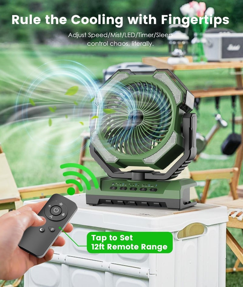 Aopircs Camping Misting Fan - Portable Rechargeable Fan with 9oz Tank, Light, Hook - Battery Power 120H MAX Working, Fast Cooling, 4 Speed, Timer, Sleep Mode, for Outdoor, Travel, Patios, Beach - Image 4